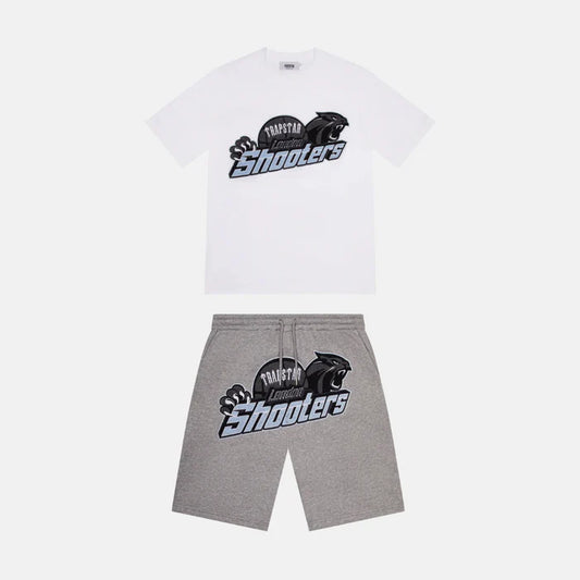 Trapstar Shooters T-Shirt & Shorts Set- White/Grey/Blue